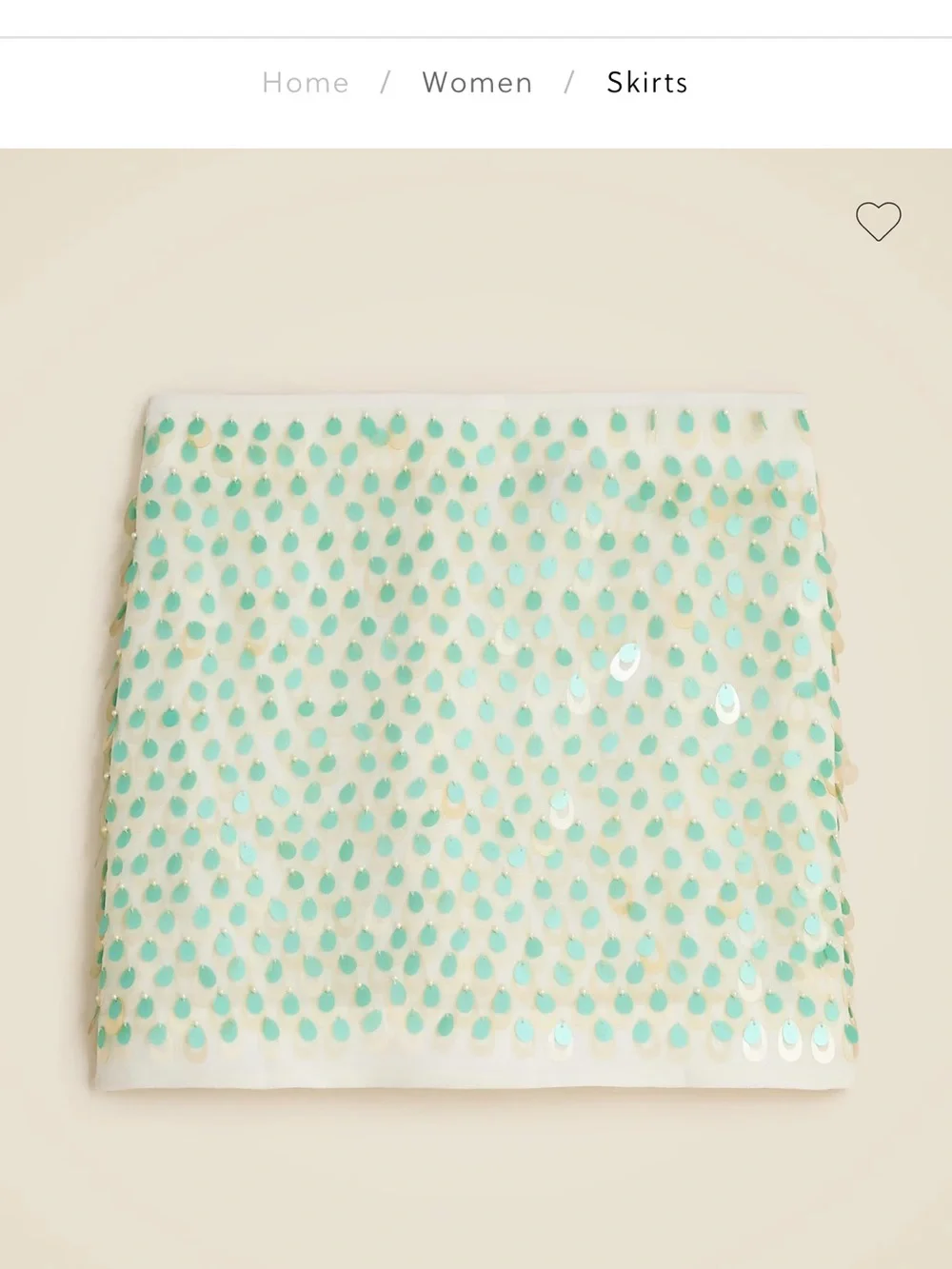 J. Crew Cream Mini Skirt with Mint Sequin Detail